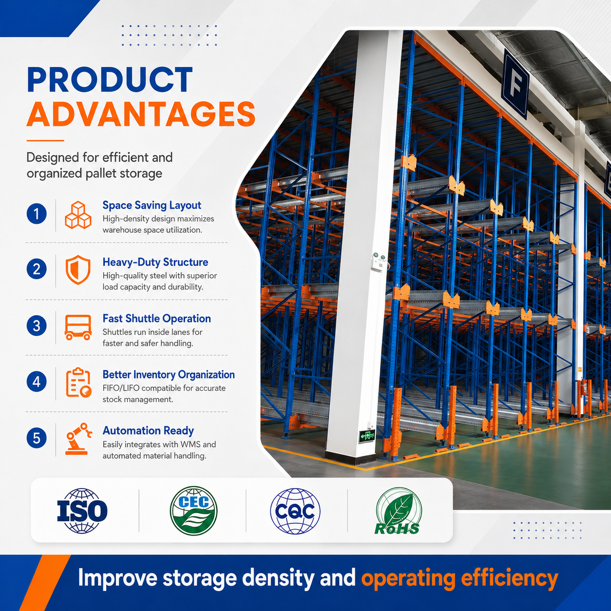 Factory Supply Radio Shuttle Rack Heavy Duty Pallet Shuttle Racking System High Density Warehouse Storage Custom OEM Supplier