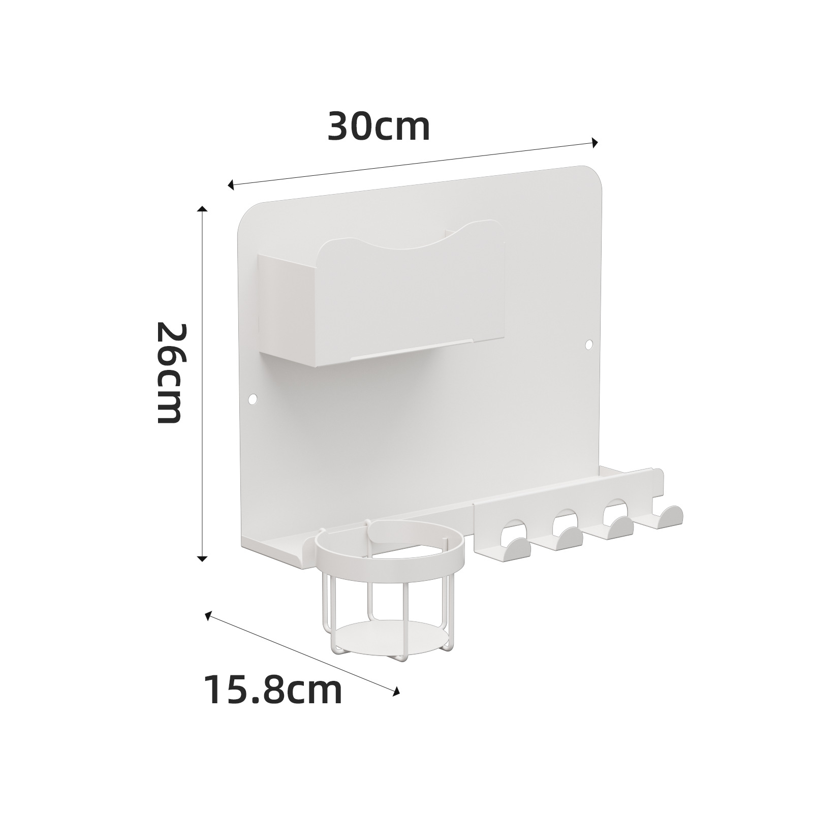 For Metal Bedside Shelf Single Tier Detachable Wall-Mounted with Cup Holder Remote Control Multi-Functional Storage Rack