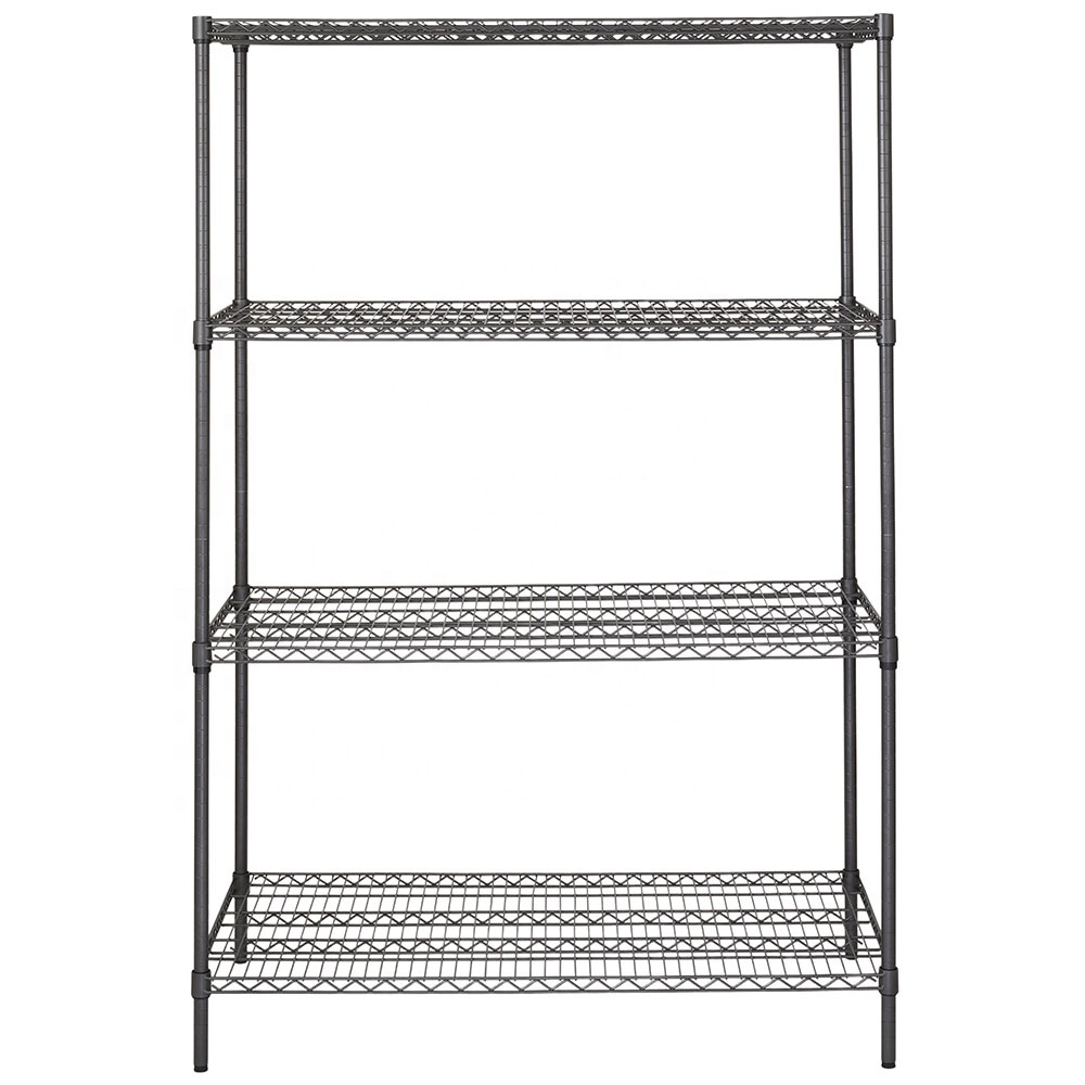 Carbon Gray Heavy Duty Metal Storage Rack Adjustable 4-Tier Wire Utility Shelves for Garage Warehouse Workshop Supermarket
