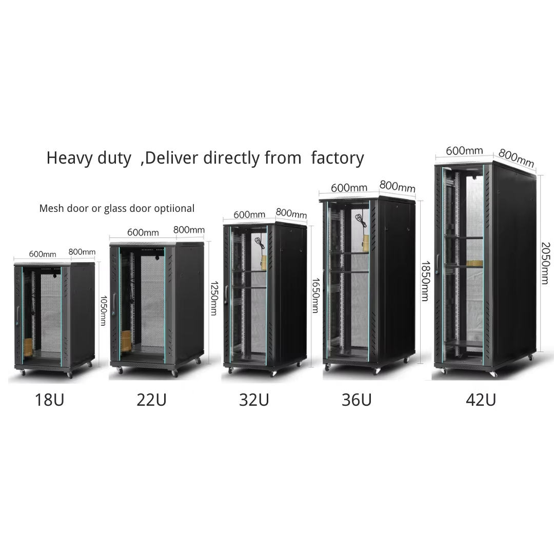 4-Casters 16U 18u 22u 26u 32u 36u 42u Server Rack Cabinet, Lockable 19 Inch Cold Rolled Steel Network Cabinet Factory Supply