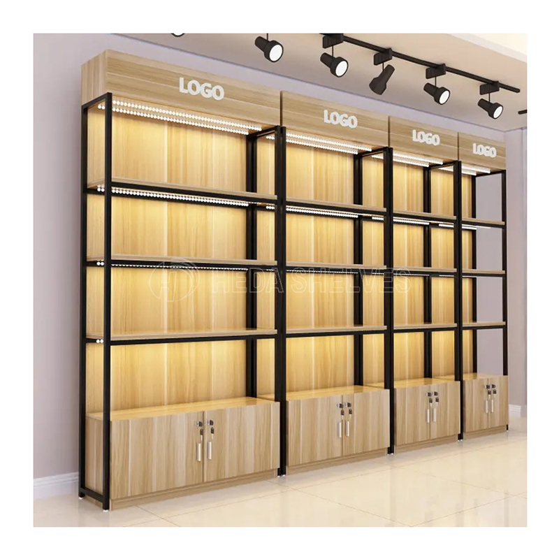 Supermarket Wooden Retail Shelving Display Shop Shelves Cosmetic Grocery Display Convenience Store Rack Shelves for Retail Store