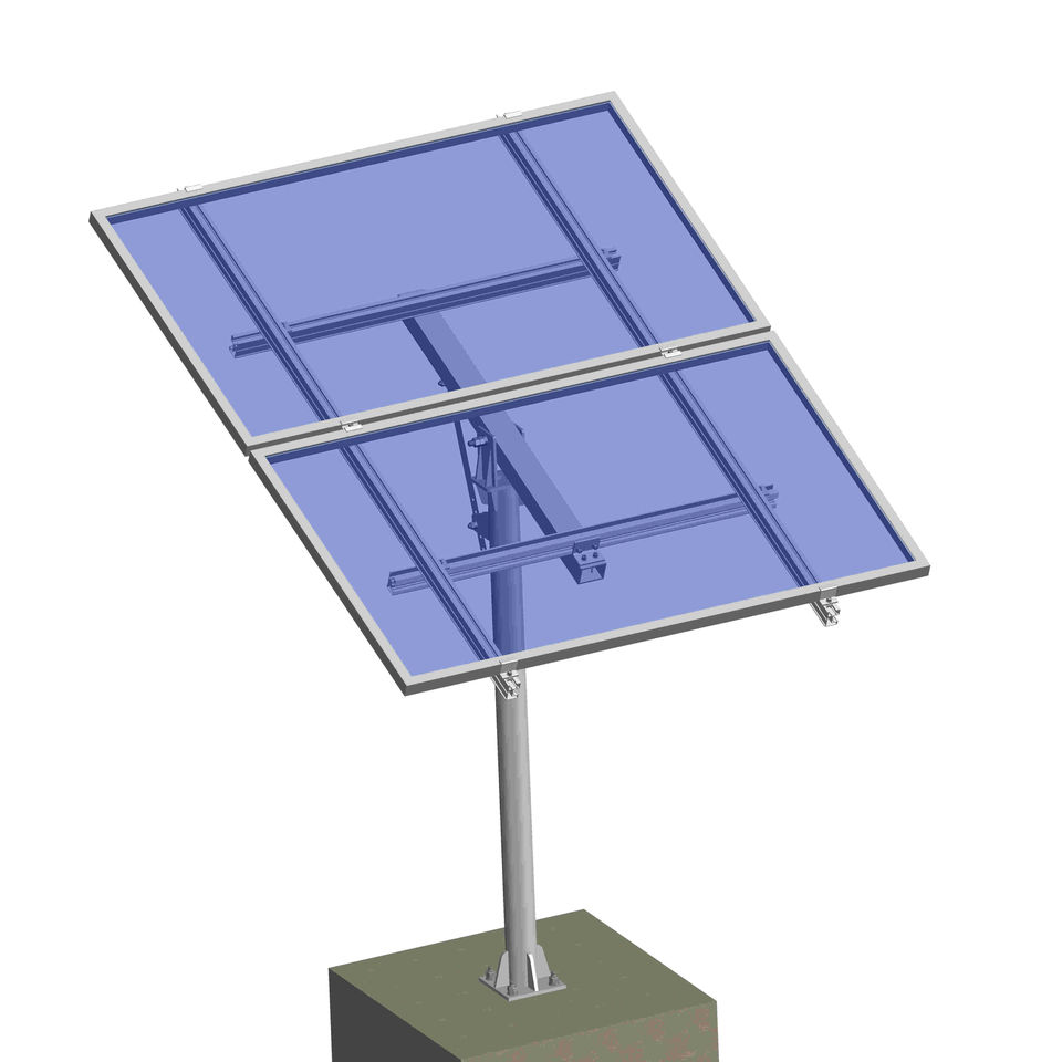 Hot-DIP Galvanized Corrosion Resistant 2 Panels Single Pole Steel Solar Ground Mounting PV Panel Racking System 25-Year Warranty