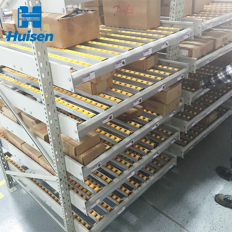 Flow Through Dynamic Storage Rack Carton Gravity Roller FIFO Warehouse Racking System Heavy Duty Industrial OEM Custom