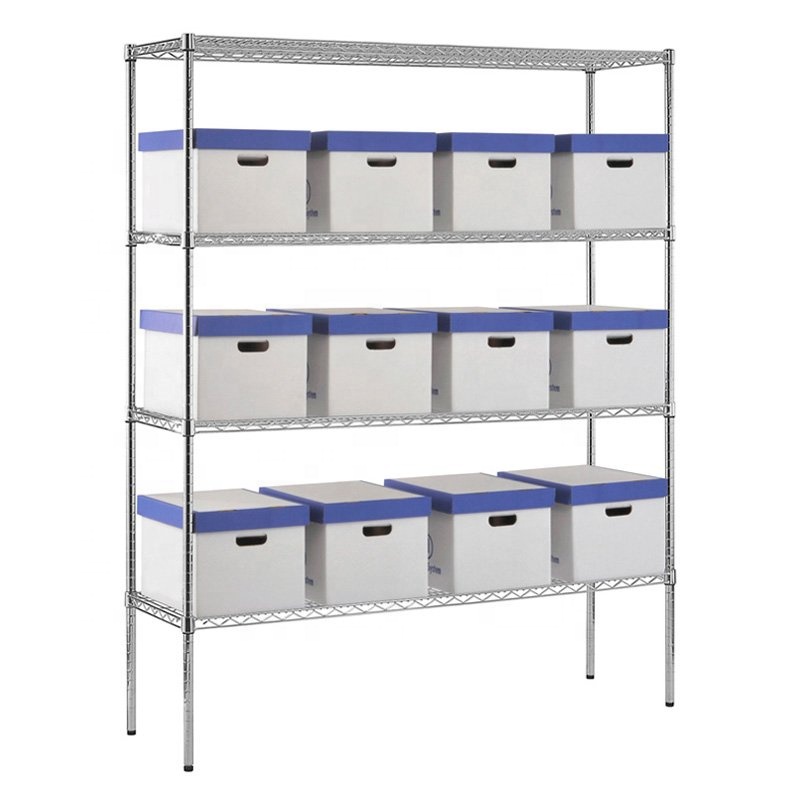 Commercial Warehouse Storage Rack Adjustable 4 Tiers Industrial Heavy Duty Galvanized Metal Wire Shelving