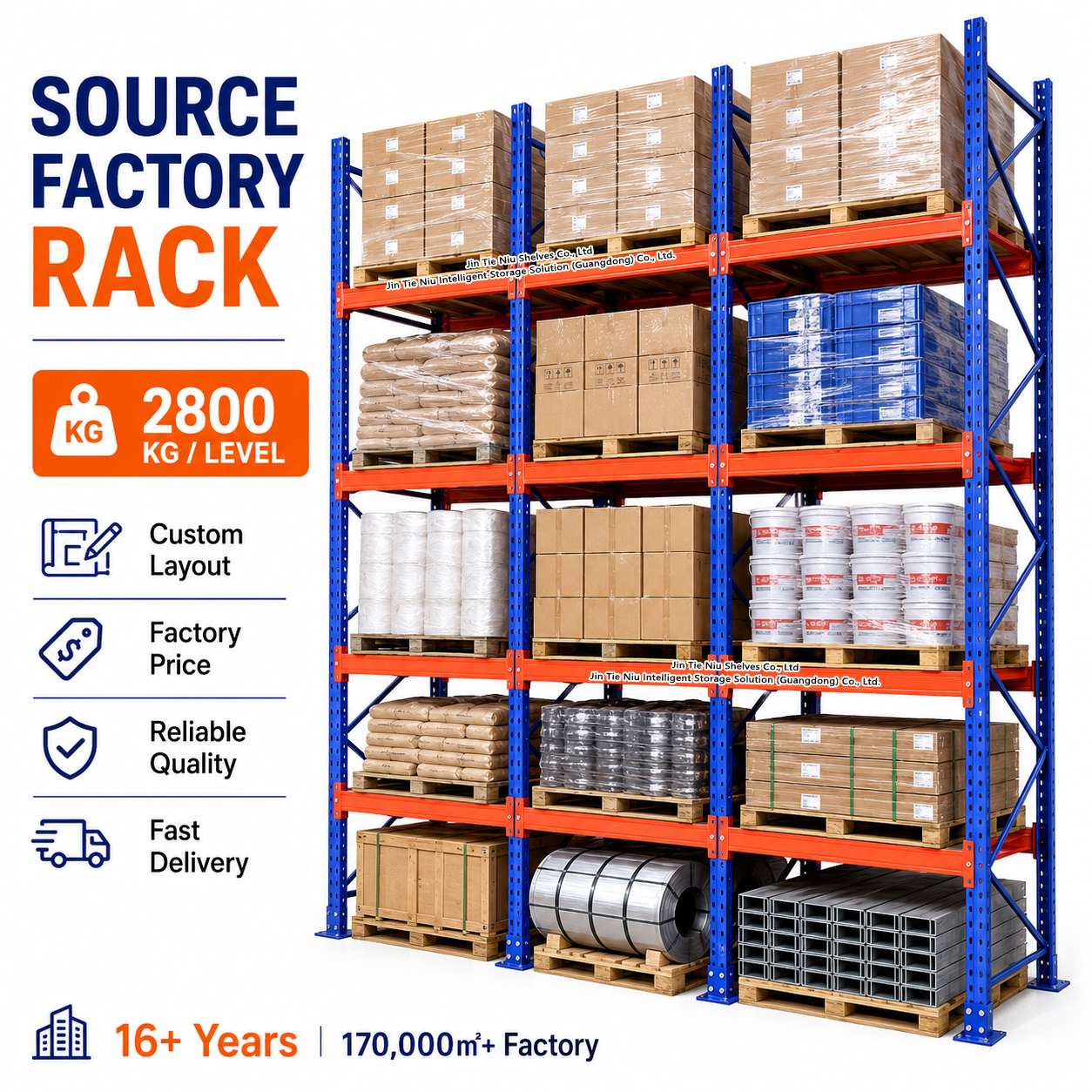 2800KG 5 Levels High Bay Industrial Pallet Racking Heavy Duty Warehouse Rack System