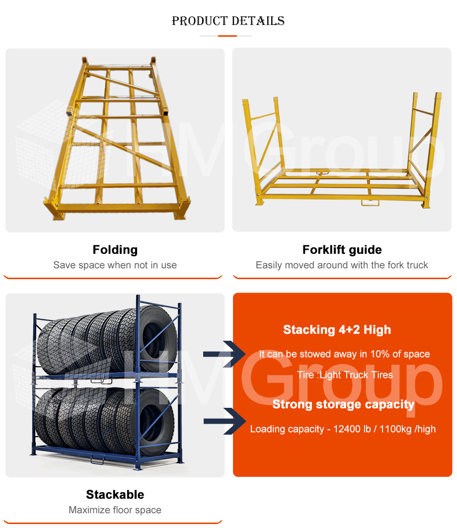 Customized Heavy Duty Transport Warehouse Metal Steel Stacking Folding Tire Storage Rack