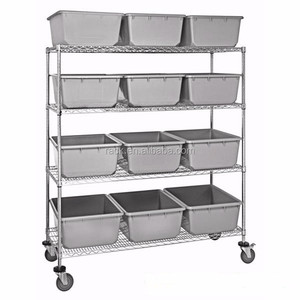 Multi-Use Storage Shelf 4 Layer Industrial Stainless Steel Wire Rack with Wheels