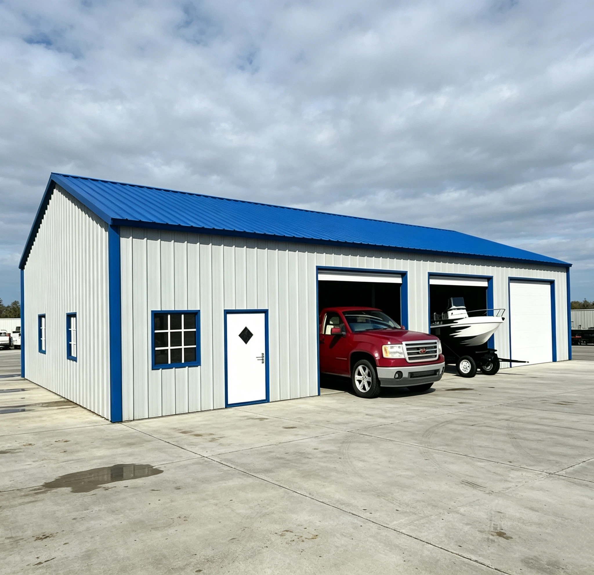 High Strength Prefabricated Steel Structure Warehouse Multi Functional Workshop Hangar Two-Car Parking Garage Storage Building