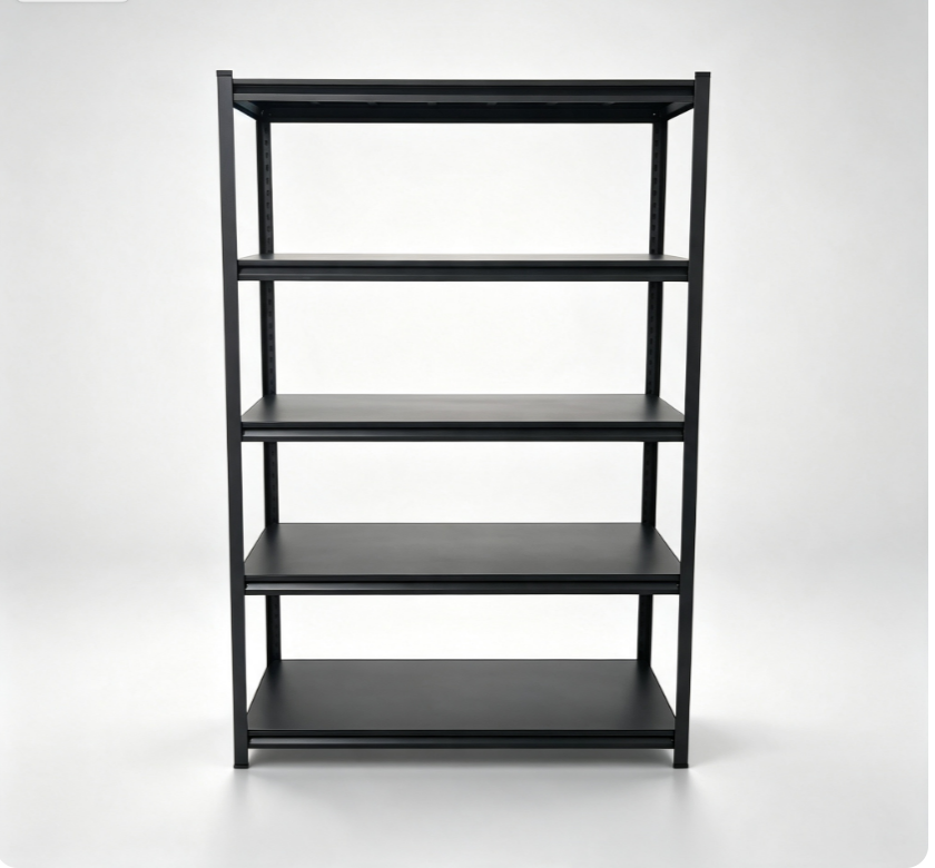 5-Tier Adjustable Steel Black White Heavy Duty Card Slot Assembly Powder Coated Customizable Length Carton Storage Shelving Unit