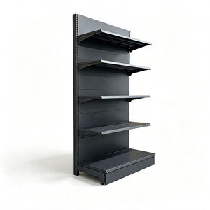 Heavy Duty Black Steel 5-Layer Supermarket Shelf Single Sided Wall Mounted