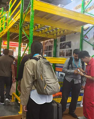 International buyers reviewing warehouse storage plans