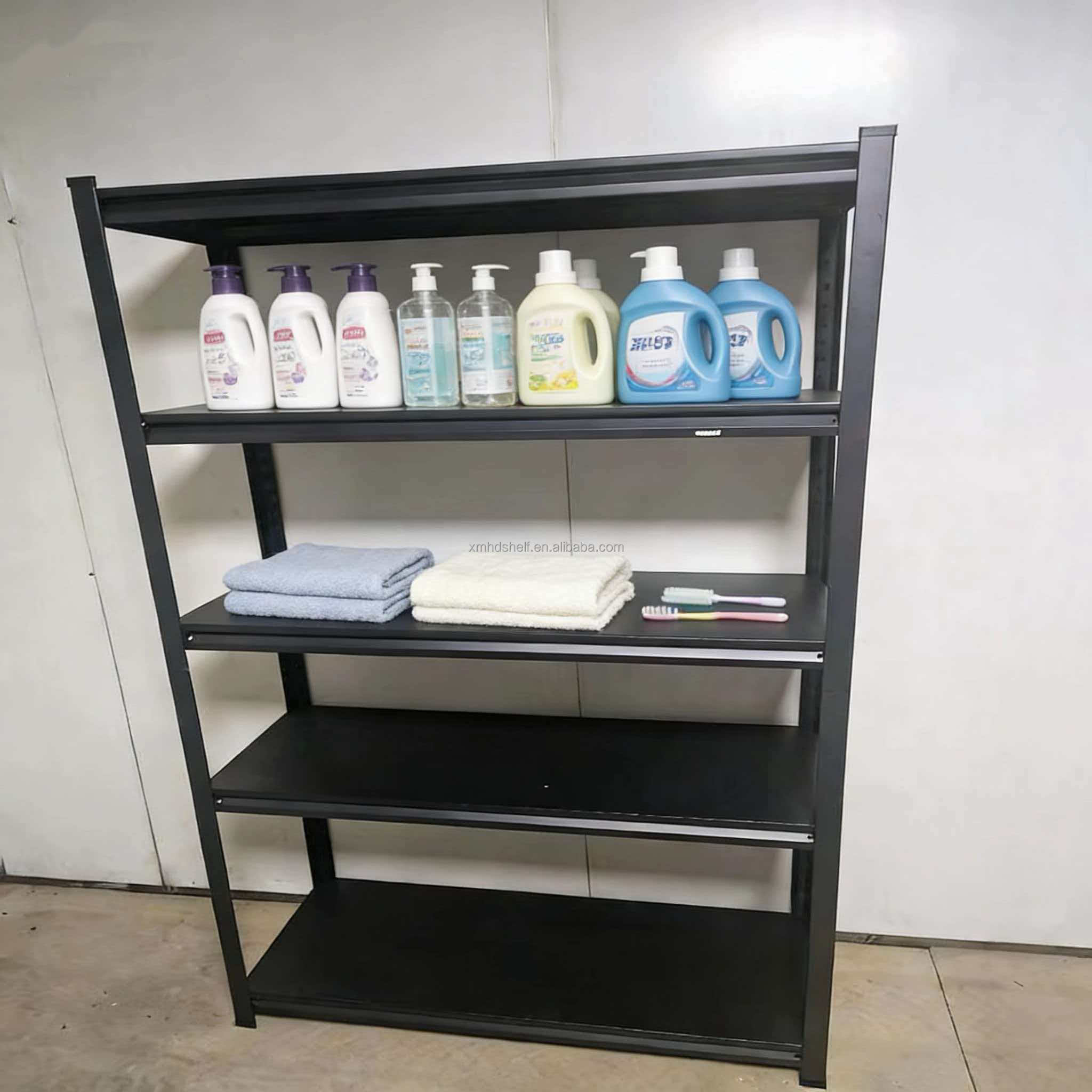 5-Tier Adjustable Steel Black White Heavy Duty Card Slot Assembly Powder Coated Customizable Length Carton Storage Shelving Unit