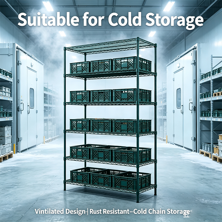 Heavy Duty Rust Resistant Steel Shelves Industrial Warehouse Storage Unit 6 Tier Wire Shelving Rack for Cold Storage