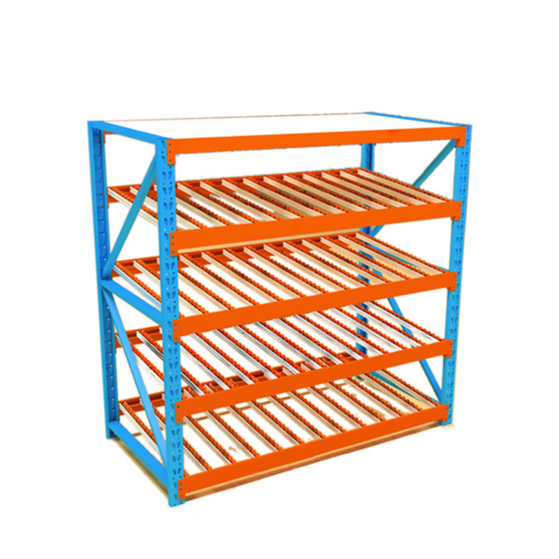 Blue Orange Steel 5 Layer Sliding FIFO Increased Warehouse Density Space-saving Flow-through Racking for Warehouse Storage