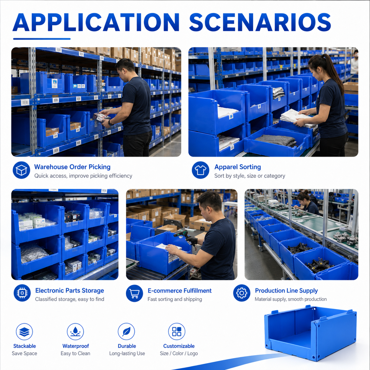 800x600mm Corflute Industrial Grade Stackable Picking Bin Warehouse Shelf Storage Box For Bulk Items