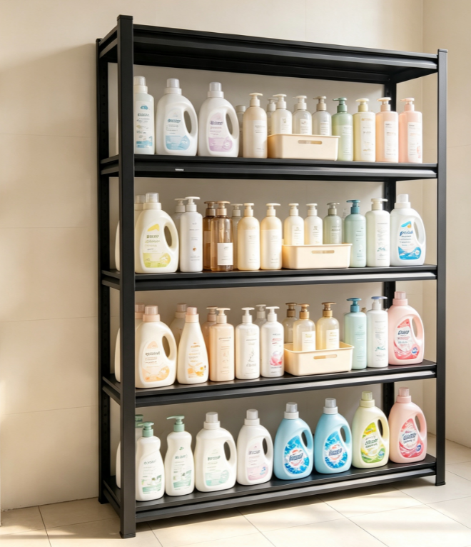 5-Tier Adjustable Steel Black White Heavy Duty Card Slot Assembly Powder Coated Customizable Length Carton Storage Shelving Unit
