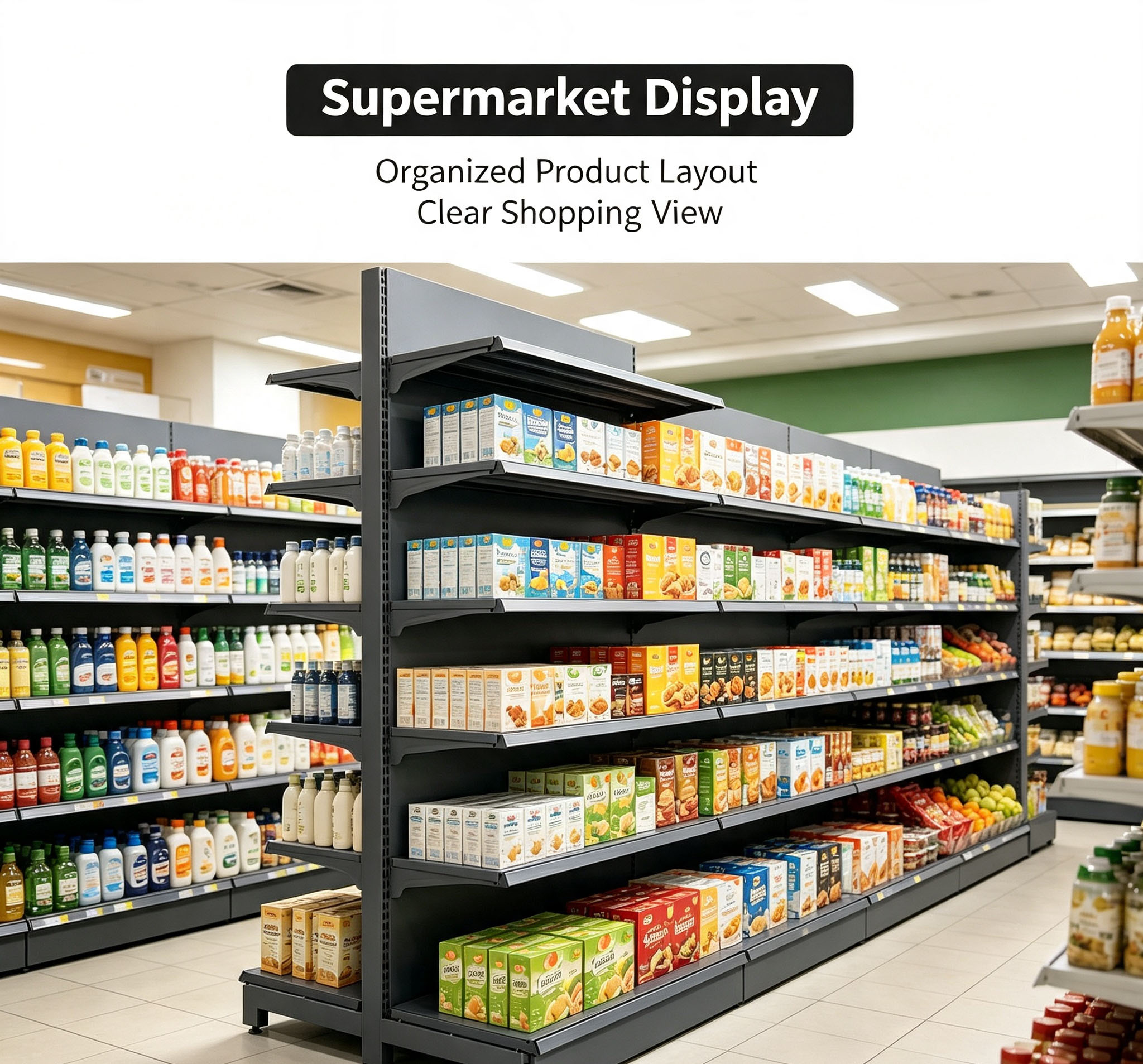 Heavy Duty Black Steel 5-Layer Supermarket Shelf Single Sided Wall Mounted Retail Display Rack Gondola Shelving Grocery Store