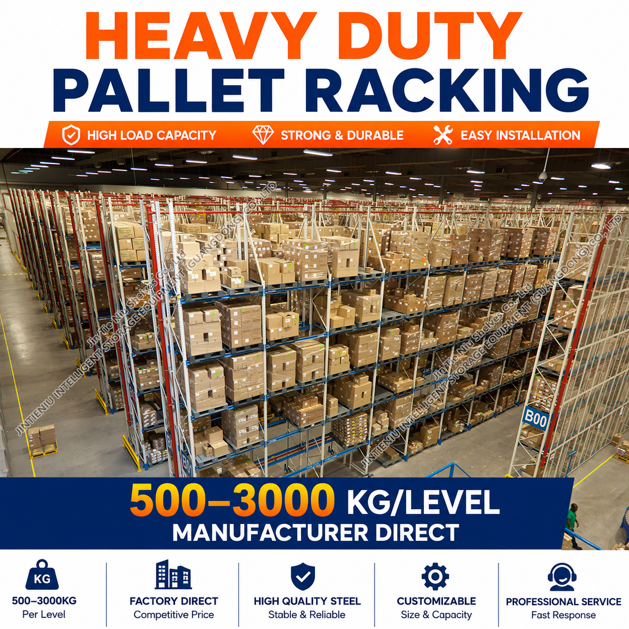 Selective Pallet Racking Industrial Warehouse Pallet Rack Heavy Duty Cold Storage Supplier 4 Loading Levels 500-3000kg Factory