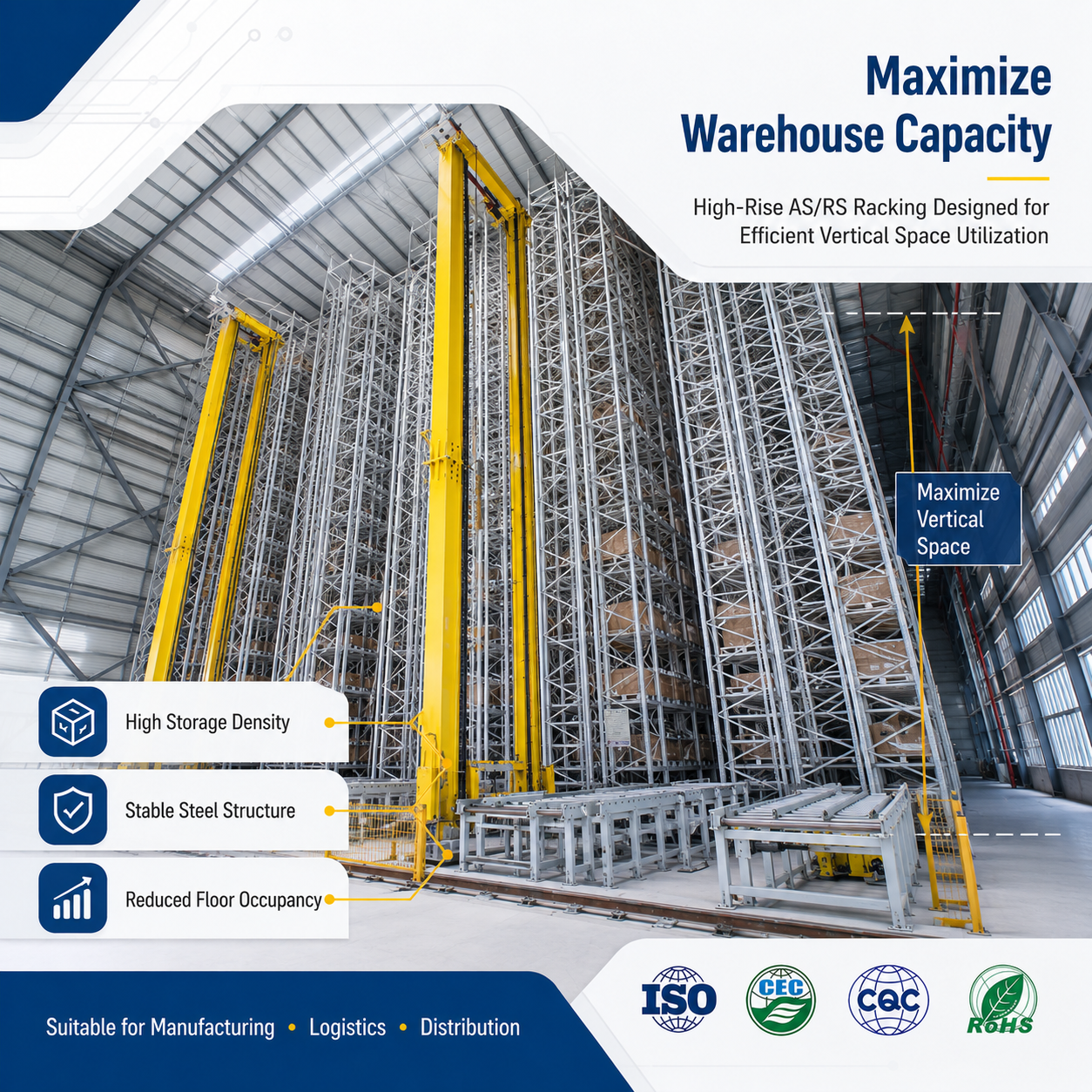 ASRS Stacker Crane Racking Automated Storage Retrieval System Heavy Duty Pallet Rack For Warehouse Logistics