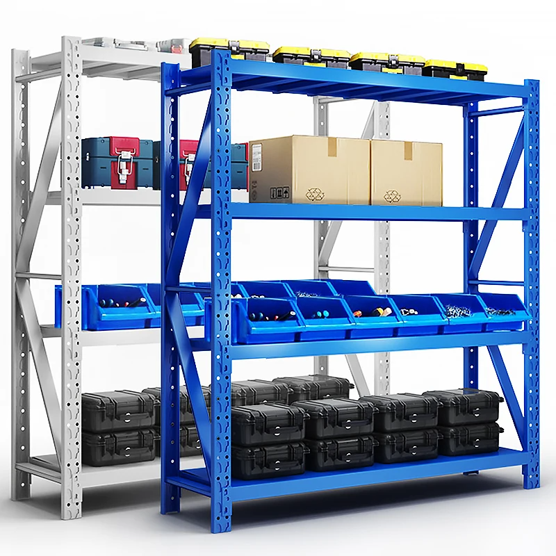 Heavy Duty Steel Storage Rack Industrial Warehouse Shelving System Adjustable Garage Organizer Rack with Plastic Bins