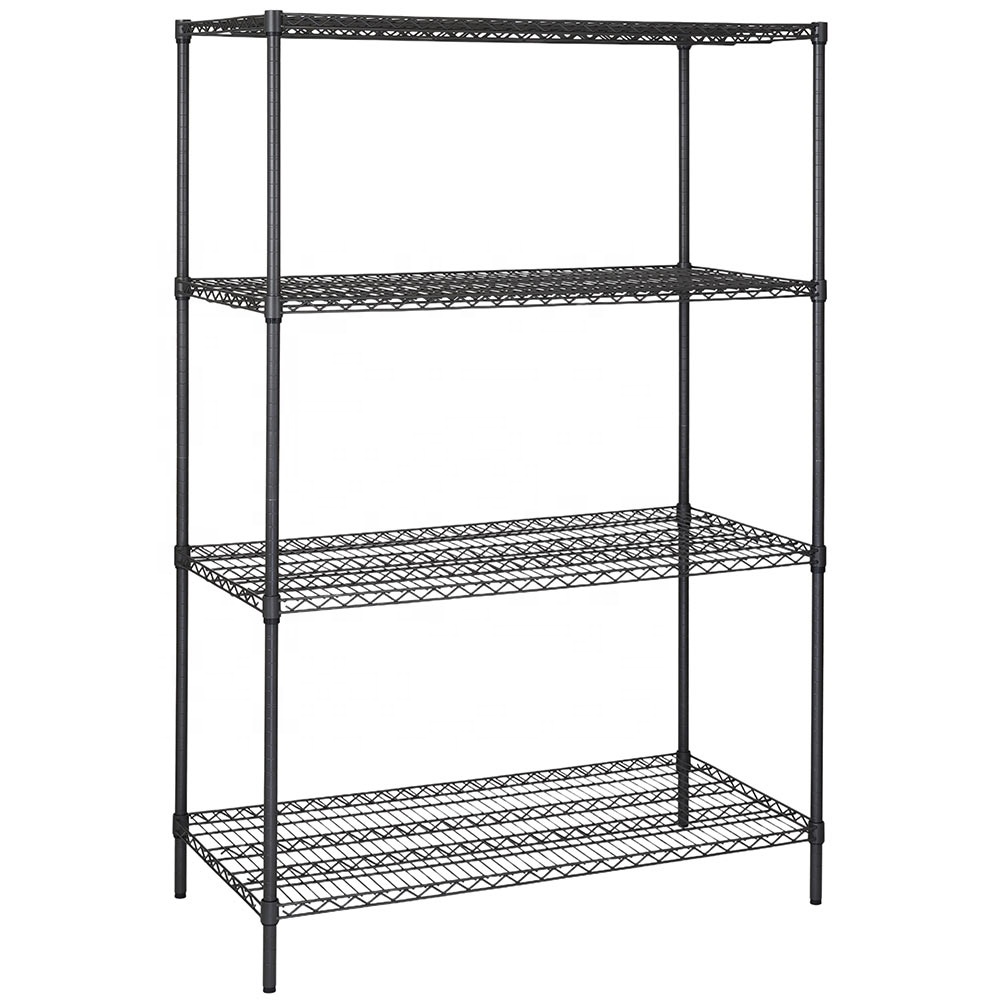 Carbon Gray Heavy Duty Metal Storage Rack Adjustable 4-Tier Wire Utility Shelves for Garage Warehouse Workshop Supermarket
