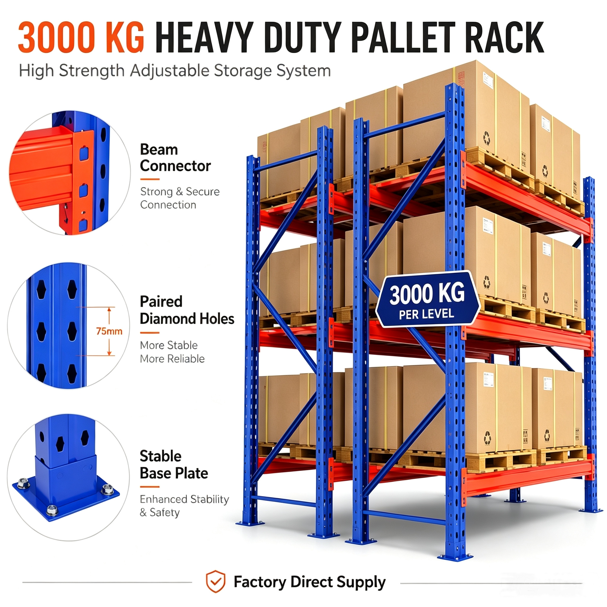 Adjustable Heavy Duty Teardrop Pallet Rack System High Load Capacity Industrial Metal Pallet Racks For Warehouse Storage