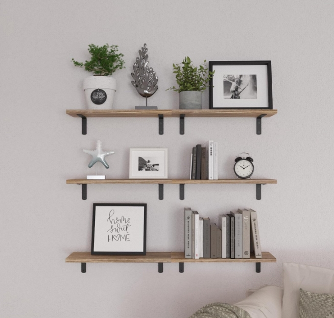 Minimalist Floating Wooden Shelves for Home Decor Easy-to-Install Wall Mounted Wood Shelves Durable Wooden Kitchen Living Room