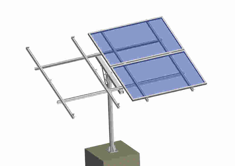 Hot-DIP Galvanized Corrosion Resistant 2 Panels Single Pole Steel Solar Ground Mounting PV Panel Racking System 25-Year Warranty