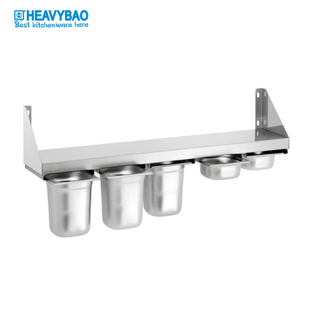 Heavybao Sanitation Restaurant Kitchen Stainless Steel Wall Mount Spice Rack Spice Shelf for 1/6 GN Pan