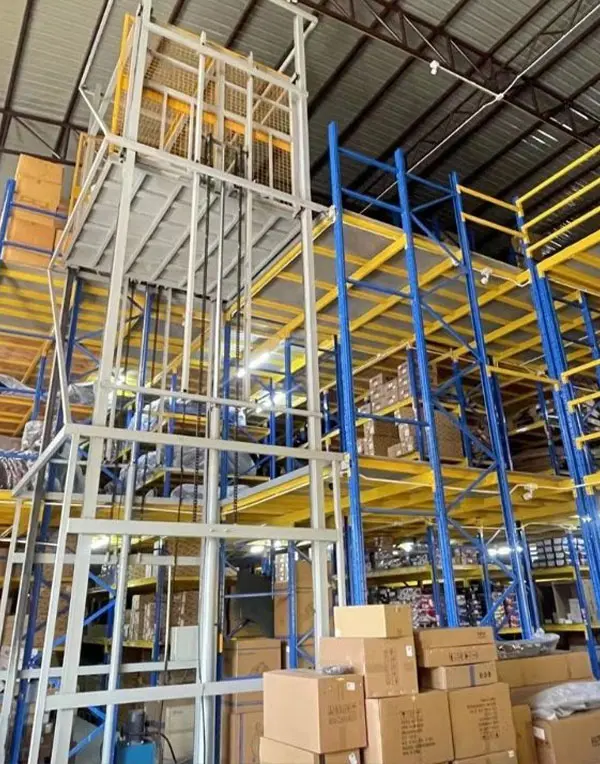 Multi-level mezzanine with reinforced racking for an auto parts warehouse
