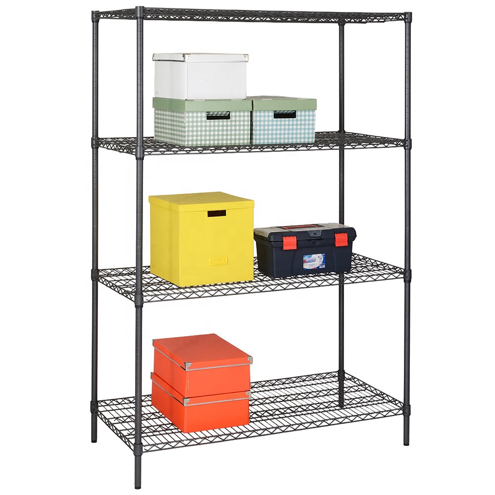 Carbon Gray Heavy Duty Metal Storage Rack Adjustable 4-Tier Wire Utility Shelves for Garage Warehouse Workshop Supermarket