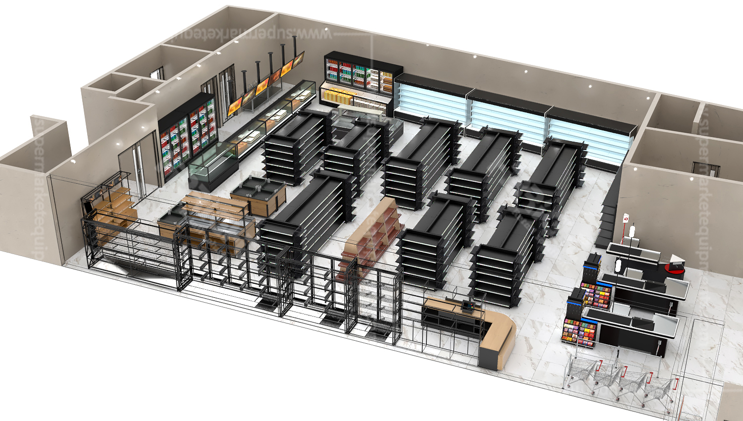 Hot Selling Single-Sided Commercial Heavy Duty Flat Back Panel Gondola Shelving Supermarket Store Supermarket Store Storage