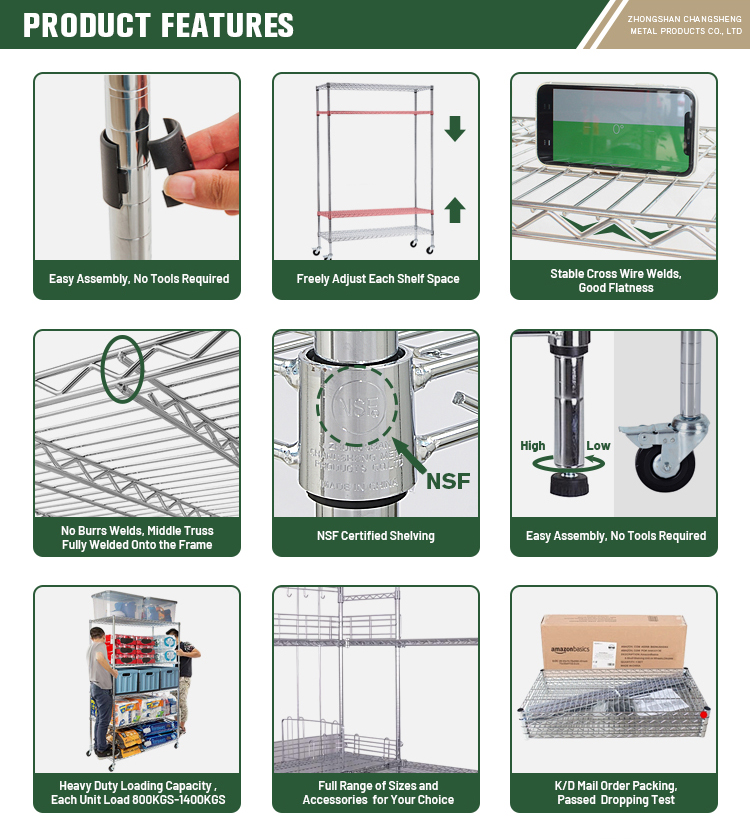 Commercial Storage Shelves 800lbs Heavy Duty 5 Tiers Chrome Steel Metal Wire Shelving Unit Shelf Rack