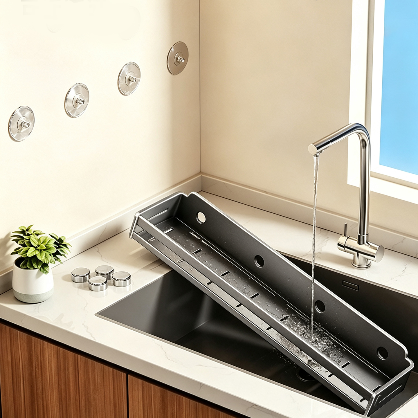 Modern Drill-Free Wall Mount Carbon Steel Kitchen Condiment Rack Multi-Functional Storage Shelf for Hotel &amp; Bathroom/Washroom