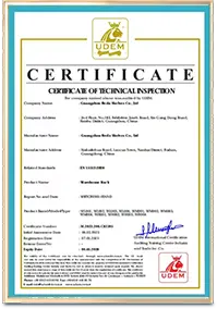 HEDA Shelves CE certificate for racking