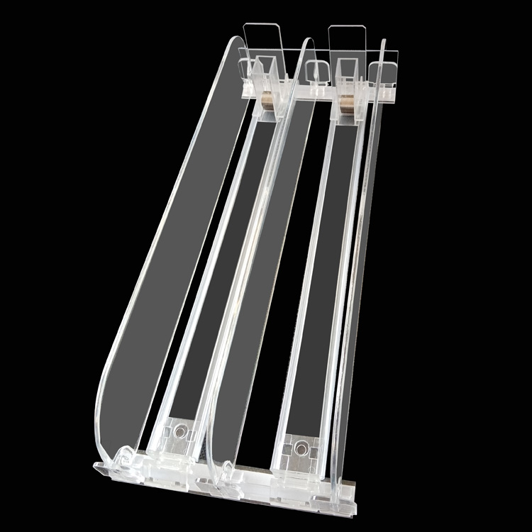 Supermarket Light Duty Double-Sided Automatic Spring Loaded Pusher Rack Shelf Plastic Stainless Steel Adjustable Size CE ROHS