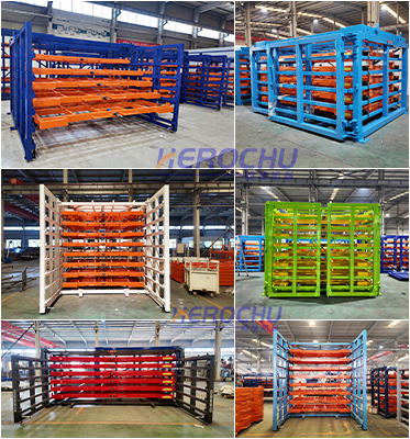 Industrial Steel Sheet Storage Rack With Roll-Out Shelves for Metalworking Shop, Factory Warehouse