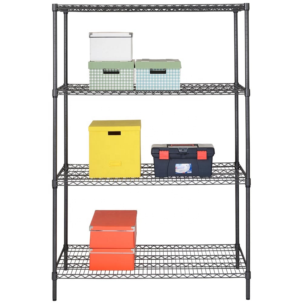 Carbon Gray Heavy Duty Metal Storage Rack Adjustable 4-Tier Wire Utility Shelves for Garage Warehouse Workshop Supermarket