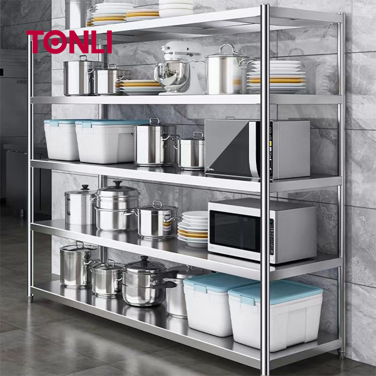 Commercial Heavy Duty Stainless Steel Display Shelves Adjustable Height Legs 300kg/m Load Capacity for Restaurant Kitchens